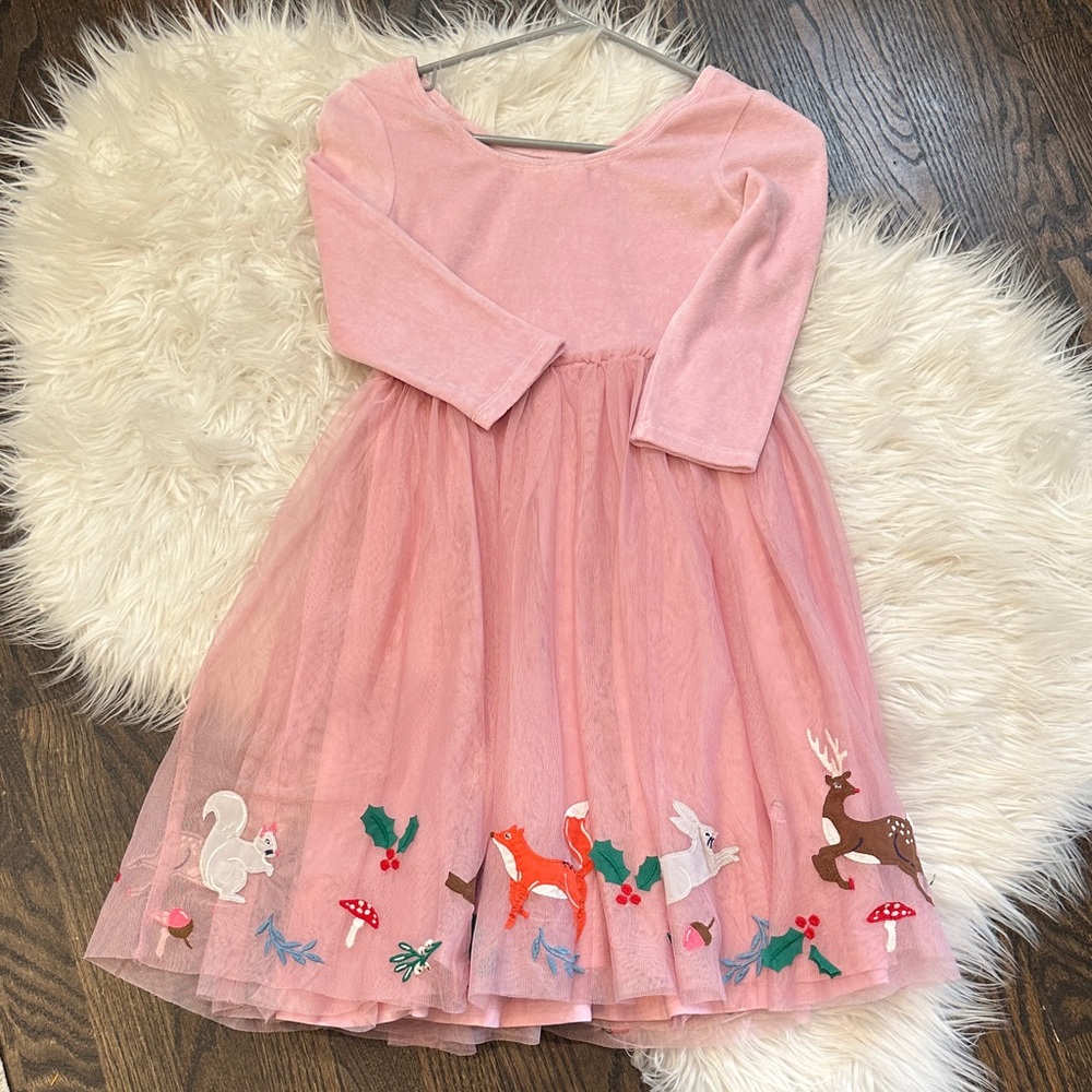 Mini Boden 11/12 Velour Woodland Animal Embroidery